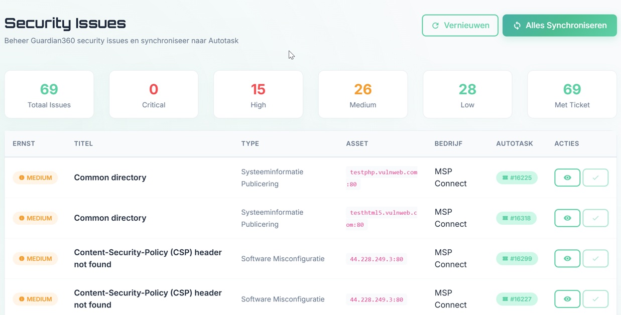 Guardian360 to Autotask integration in MSP Connect